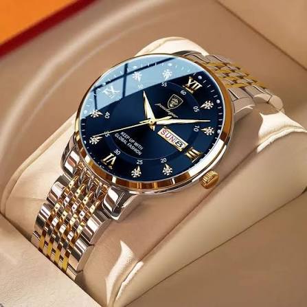 Luxury Men's Dress Watch – Blue Dial with Two-Tone Stainless Steel Bracelet